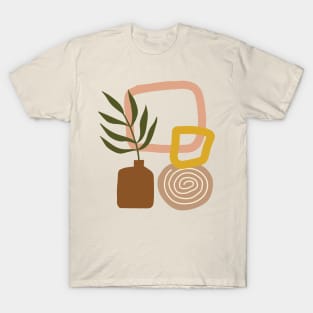 Minimal Modern  Abstract Shapes Leaf Terraccota  Vase Warm Tones  Design T-Shirt